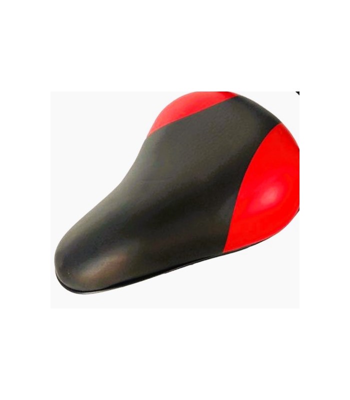 Sillín bicicleta piel sintética, Negro/Rojo, largo 25 cm. ancho 17 cm. aprox.