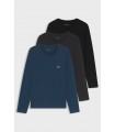 Hugo Boss Pack-3 camisetas manga larga - Negro-Petróleo-Gris
